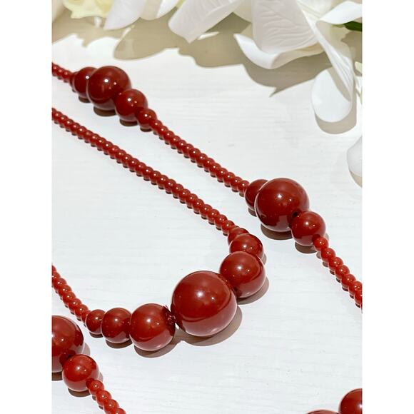 Dark Red Cherry Double Layered Necklace - Picture 2 of 5